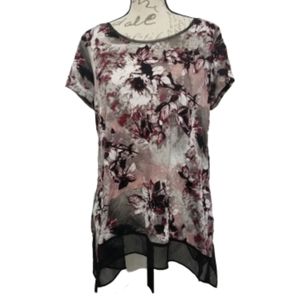 Simply Vera Vera Wang L/G black floral tunic top